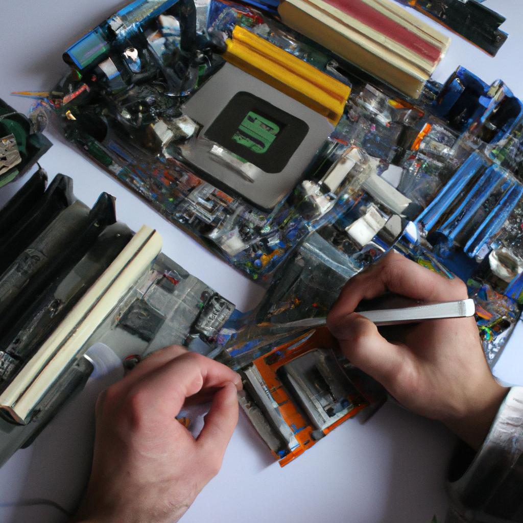 Person studying computer components