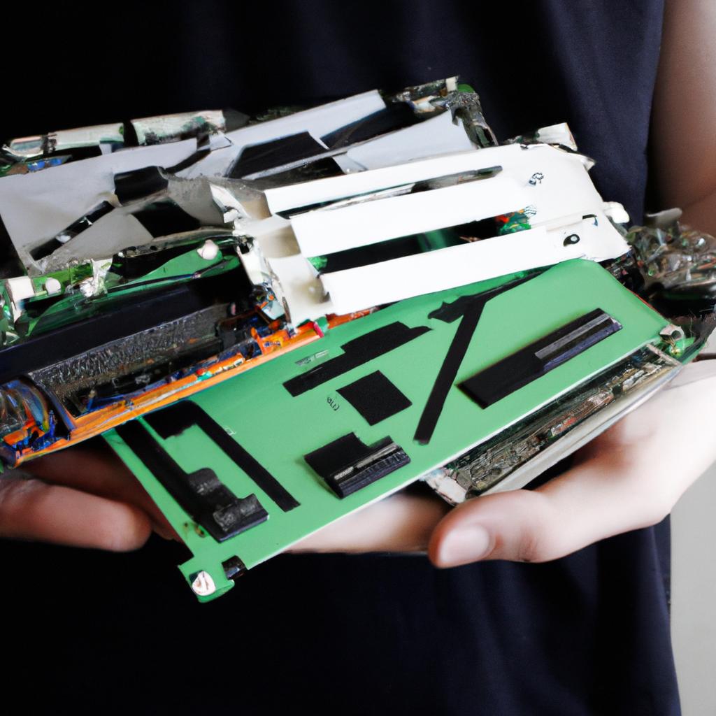 Person holding computer motherboard components